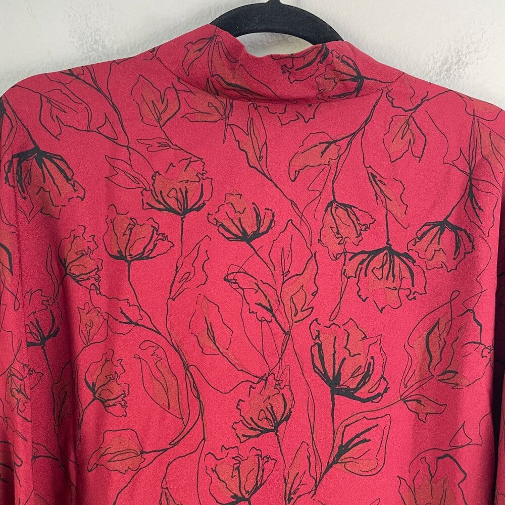 Nordstrom Womens Plus 3X Red Floral Tie Neck Blouse Long Sleeve‎ Shirt Top - Picture 12 of 12